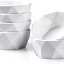 DELLING 4 Oz Ramekins Set of 6, Porcelain Creme Brulee Ramekins Oven Safe, Geometric Souffle Dishes for Baking Dessert Ice Cream, Small Ceramic Bowls Dishwasher Microwave Freezer Safe, White