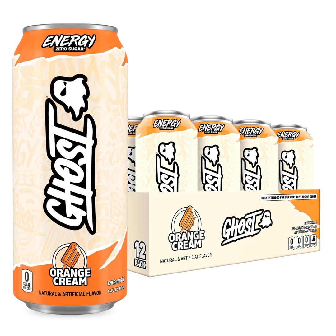 GHOST Energy Drink - 12-Pack, Orange Cream, 16oz Cans - Energy & Focus & No Artificial Colors - 200mg of Natural Caffeine, L-Carnitine & Taurine - Gluten-Free & Vegan (EXP 04/01/27)