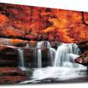 yearainn Autumn Forest Canvas Wall Art Waterfall Picture Stream River Landscape Red Tree Modern Canvas Artwork Contemporary Nature Picture Living Room Bedroom Home Office Wall Decor 29" x 58"