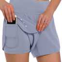 Ksmien Women's 2 in 1 Running Shorts - Lightweight Athletic Workout Gym Yoga Shorts Liner with Phone Pockets, Large