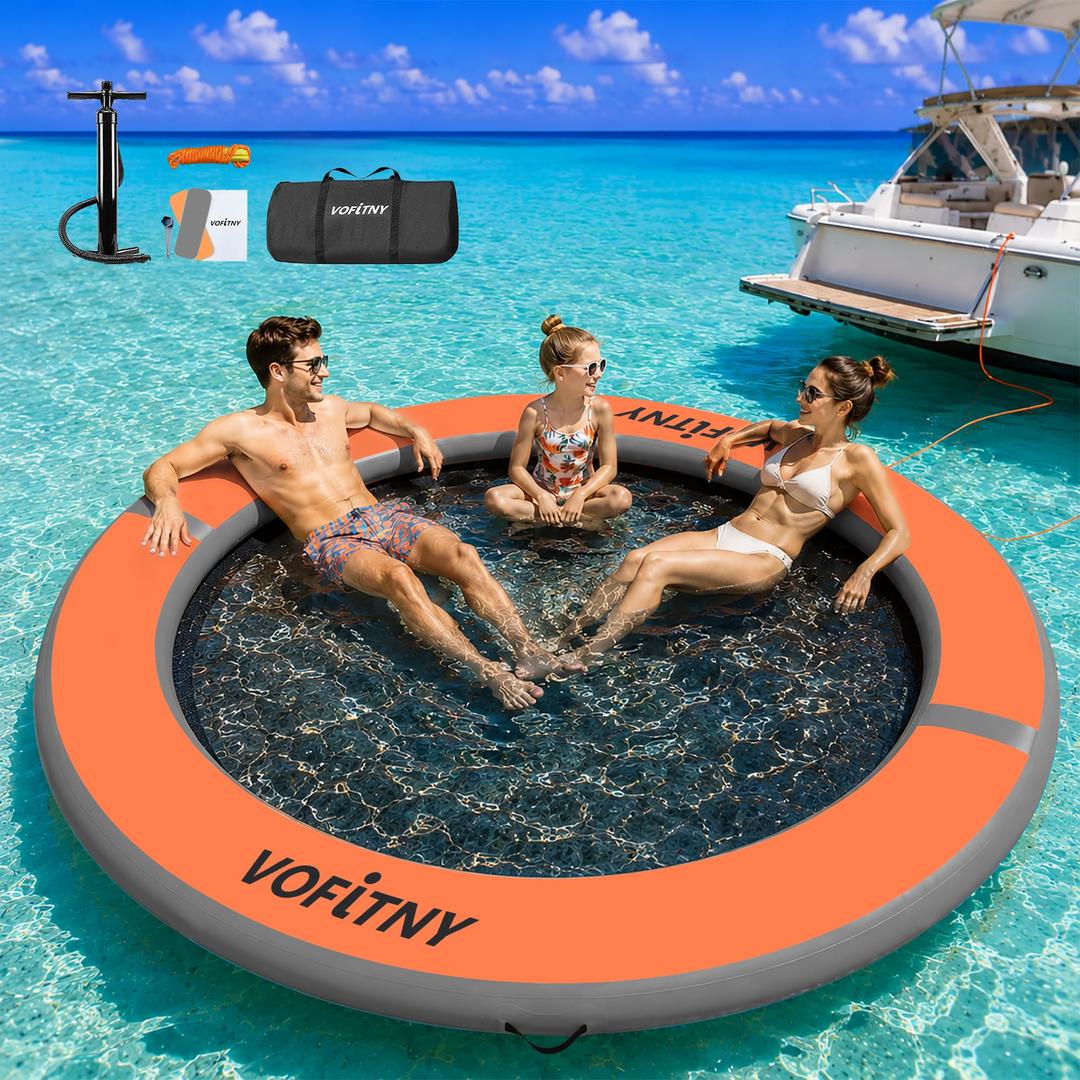 VOFiTNY Inflatable Water Hammock, Heavy Duty River Floats Lake Raft for Adults, Round Floating Ring Lounger Float Island Platform Pad Mat for Lake Pool Beach Ocean