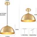 Gold-Electroplated Industrial Pendant Light 11.8inches 2 Packs,Mental Hanging Light Fixtures for Kitchen Island,Dome Pendant Light,Ceiling Light Fixtures for Restaurant Dining Room Aisle