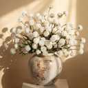 XunYee 24 Pcs White Artificial Chrysanthemum Flowers, Faux Silk Mums with Flexible Stems Neutral Fake Kiku Pompon for Spring Easter Vase Floral Fillers Wedding Home Table Decor