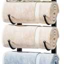 HapiRm Towel Racks for Bathroom Storage - 6 Tier Over The Door & Wall Mount Rolled Towel Storage Organizer Holder with Metal Shelf Basket for Small Bathroom, Camper, Rv - Black, Patented