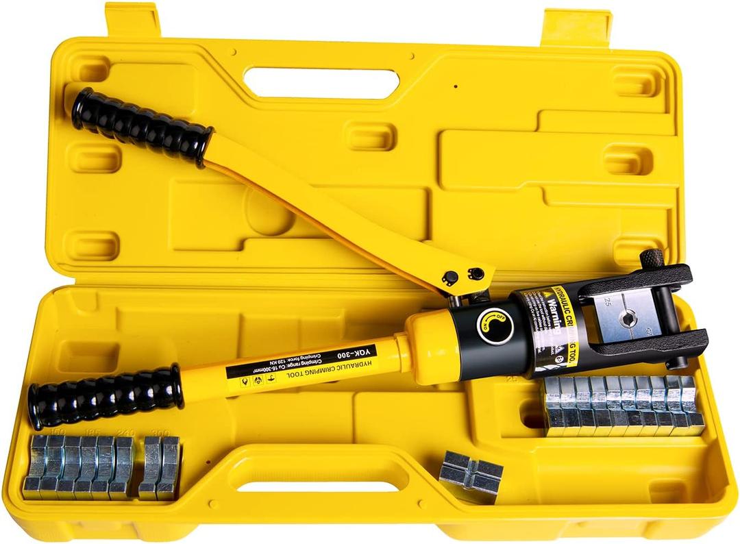 16 Tons Hydraulic Wire Crimping Tool Battery Cable Lug Terminal Crimper With 13 Pairs of Dies, 9AWG to 600MCM Crimping Tool