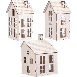 3 Pieces DIY Christmas Village Sets 8 Inch Large Wooden House Wood Craft Kit for Boys Girls Adult Christmas Crafts Gift for Winter Xmas Party Decorations(Classic)