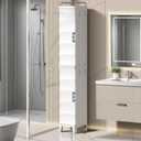 52.76" Tall Narrow Bathroom Storage Cabinet with Doors and Adjustable Shelves Plastic Slim Bathroom Storage Organizers Small Space Saver for Laundry Room Dorm Kitchen Quick Assembly, White