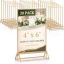 Daofary Acrylic Sign Holder 4x6, 20 Pack Double Sided Clear Gold Frame Tabletop Display, Menu Flyer Table Number Holder for Wedding Reception and Restaurant Tables