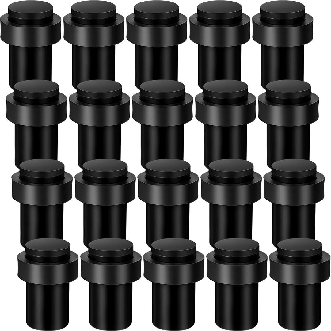 Chumia 20 Pcs Door Stopper Mounted Floor Stops Stainless Steel Cylindrical Stopper Modern Decorative Rubber Bumper Stops Holder Wall Protector for Bottom or Top of Door (Black)