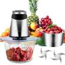 Electric food processor vegetable chopper 500W 2x8cup bowls 2 bi-layer 4 blades Small Food chopper Electric Meat grinder for home use,Mincing, and Puree for kitchen aid, baby foot, pet food (8cups+8cups)