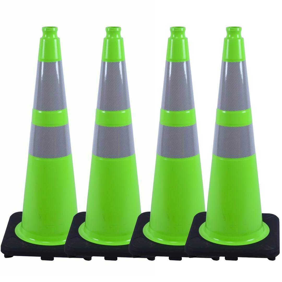 BESEA 8Pack 28" inch Traffic Cones Green Safety Cones with 6 inch Reflective Collar for Construction Driveway Road Parking Use(8 PCS)