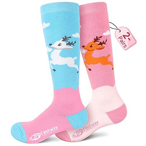 findway Kids Ski Socks, 2 Pairs Thermal Thick Warm Winter Cozy Socks for Skiing Snowboarding Boys Girls, Size: Medium