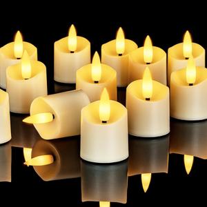 Homemory 12Pack Timer Flameless LED Votive Candles, Realistic 3D Flickering Flameless Candles, Long Lasting Battery Operated Tealight, for Thanksgiving Day, Christmas, Wedding Decor- Ivory Base (Ivory Base (Soft White Light))