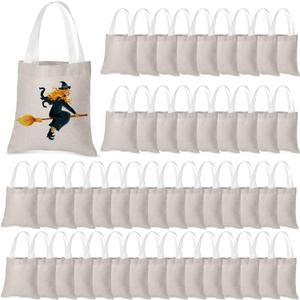 Moukeren 50 Pcs Mini Canvas Tote Bags Bulk DIY Blank Tote Bag Small Reusable Grocery Bags for Halloween DIY Crafts Gifts (8 x 8 Inch)