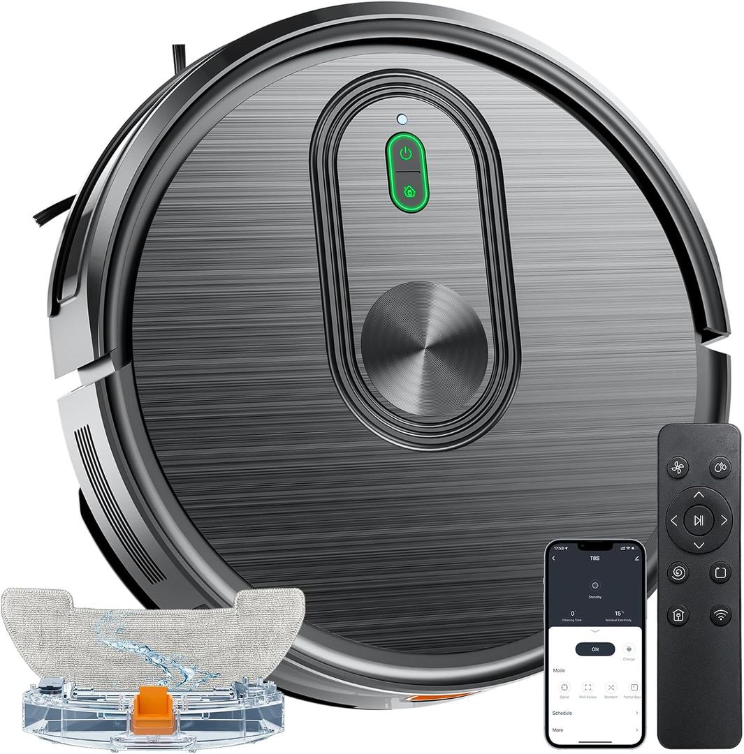 Robot Vacuum and Mop Combo, Vacuuming & Mopping 2 in 1 Robot 3200Pa Max Suction,with Schedule, App/Bluetooth/Voice, Self-Charging Robot Vacuum Cleaner, Slim, Ideal for Pet Hair, Hard Floor, Carpet (Black)