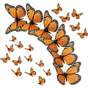 24 Pcs Monarch Butterfly Decorations, 4.72'' Orange Fake Butterflies3D Halloween Monarch Butterfly Wall Decor for Fridge, Crafts,Wall, Party, Christmas Wedding, Halloween