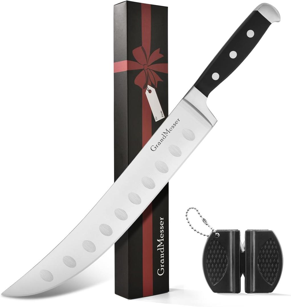 Butcher Knife, 10 Cimeter Breaking Knife for Meat Cutting, Forged High Carbon Steel, Triple Riveted Ergonomic Handle Design