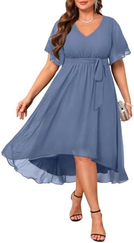 Talisea Plus Size Dresses Wedding Guest - Formal Cocktail Chiffon V Neck Short Sleeve High Low Dress Curvy Women, Medium