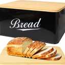 RoyalHouse Modern Metal Bread Box with Bamboo Cutting Board Lid, Bread Storage Container for Kitchen Counter, Vintage Kitchen Decor Organizer  Black