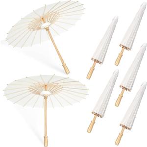 5 PCS 33 Inches White Paper Umbrellas, Oiled Chinese & Japanese Style White Parasols, White Paper Parasols Umbrellas Bulk for DIY Painting, Wedding, Bridal Party, Ceiling Decoration