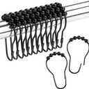 Shower Curtain Hooks Rings, Rustproof Metal Shower Curtain Rings for Bathroom Shower Rods Curtains - Set of 12, Matte Black