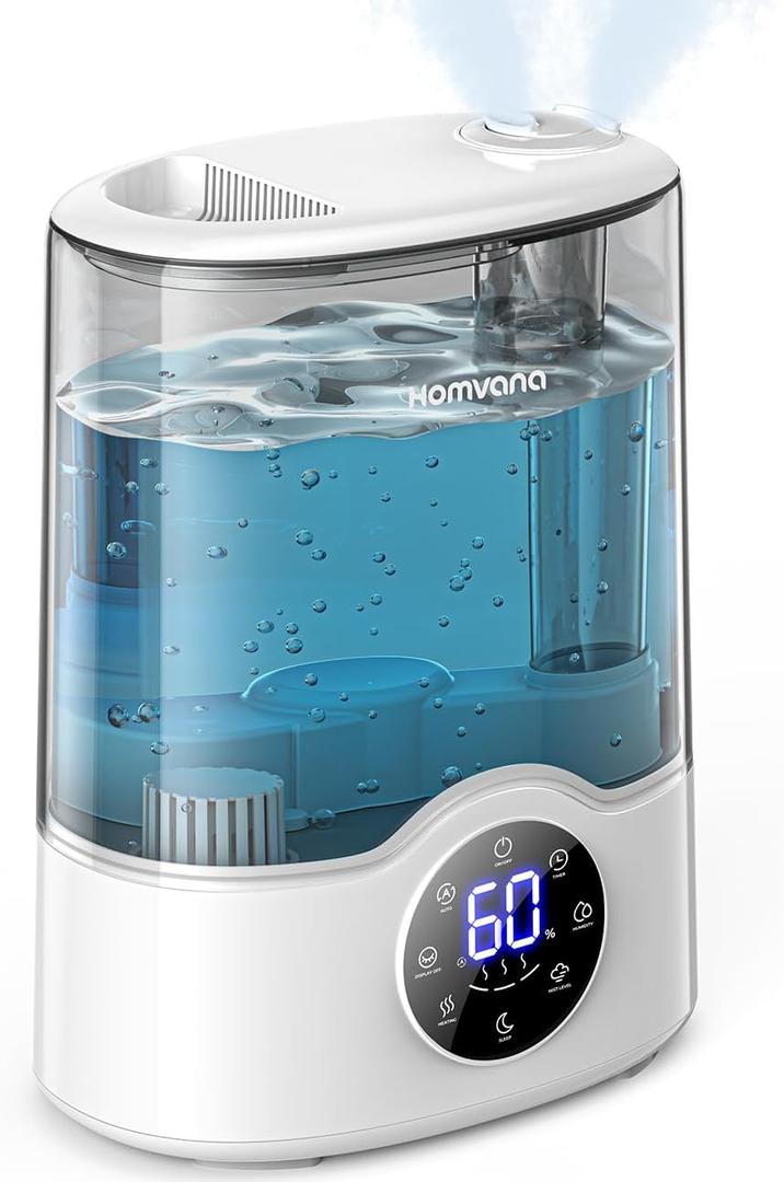 Homvana Humidifier Large Room, 7L (807ft) Smart Warm and Cool Mist, Top-Fill Humidifiers for Bedroom Baby Nursery Grow Tent, Auto Adapt Mist Quick Air Humidity Indoor, Easy to Clean, Quiet, Diffusers (White)
