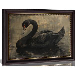 Framed Swan Canvas Wall Art Vintage Grace Black Swan Painting Picture Wall Decor Dark Academy Gothic Animal Poster Print Artwork for Living Room Bathroom Bedroom Study Home Decoration (11"L x 9"W)