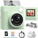 Kids Instant Print Camera, Christmas Birthday Gifts for Girls and Boys, 1080P HD Video Digital Kids Camera with Print Paper & 32G Card, Toddler Toy for 3-14 Years Old (Green)