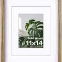 Egofine 11x14 Picture Frame with Plexiglass Made of Solid Wood, Display Pictures 5x7/8x10 with Mat or 11x14 Without Mat for Tabletop and Wall Mounting, Carbonized Brown