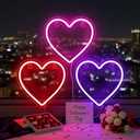ROCEEI 3 Pcs Heart Neon Sign Valentine's Day Decoration Love Heart LED Light up Sign USB Powered Camping light Wall Window Decor for Valentine's Day Wedding Anniversary Bedroom Classroom