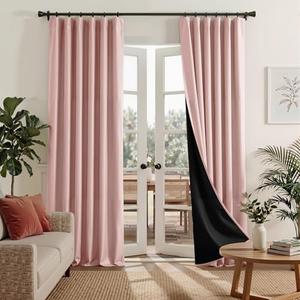 RYB HOME 100% Blackout Pink Curtains for Girls Bedroom, 2 Panels Blackout Thermal Insulated Noise Reducing Window Drapes for Kids Baby Room Living Room, 52 inches Wide by 84 inches Long