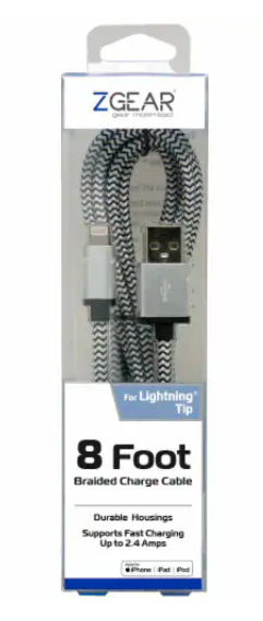 ZGear Braided Lightning Charging Cable - Black/White
8 ft