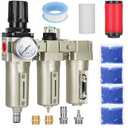 3/4" NPT Industrial Air Dryer for Compressor,3 Stage Air Compressor Water Separator System,Filter Oil Water Separator Dryer for Plasma Cutter and Paint Spray,Auto Drain