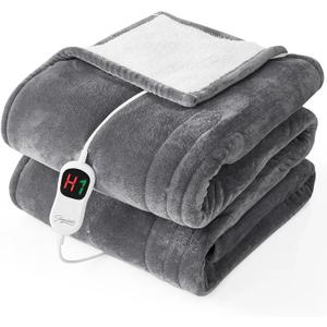 Homemate Electric Heated Blanket Twin - 62"x84" Heating Bed Blankets Throw with 10 Heating Levels 8 Hours Auto Off Fast Heating Over-Heated Protection Ultra Soft Warm Flannel, Grey