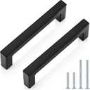 Probrico 5 Pack| Black Cabinet Handles 4 Inch(102mm) Hole Centers Drawer Pulls Stainless Steel Kitchen Cabinet Handles Matte Black Square Drawer Handles Modern Cabinet Hardware
