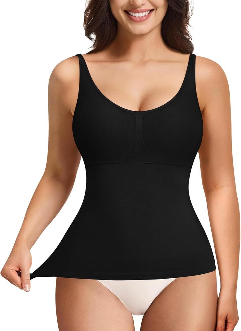 YERKOAD Compression Tanks for Women Shapewear Tank Tops Tummy Control Tank Top Scoop Neck Camisole Tops (Medium, Black)