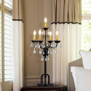 TOCHIC Black Gold Crystal Table Lamp, 5-Light Modern Bedside Lamp for Bedroom, 28" Tall Vintage Desk Lamp for Living Room, Home Office, Dining Room, Staircase, Entryway