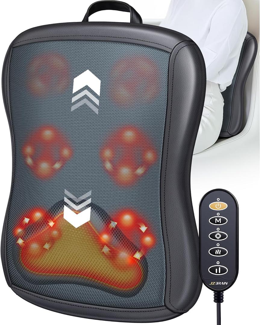 JZBRAIN Shiatsu Back Massager with Heat : Up and Down Rolling Massage - Electric Back Massager for Pain Relief Deep Tissue - Heated Lower Back Massager for Office, Home, Car UseBlack