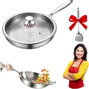 Titanium Pan with Hammer & Lid & Shovel, Titanium & Stainless Steel Pro Cookware, Scratch-Resistant & Durable Nonstick Cookware, Multifunctional Pots and Pans Set (10.23in)