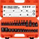 HORUSDY 31Pcs Torx Bit Socket Set,14 Star Bits (T8-T70) and 12 Female E-Torx Sockets (E4-E24), 4 Impact Socket Adapter Set with High Torque Laser Marked for Automotive Mechanic