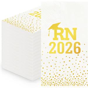 100 Pcs Gold RN 2026 Napkins Nurse Graduation Party Decorations Disposable RN 2026 Paper Cocktail Napkins for Medical Nursing School Graduation Party Decorations Supplies
