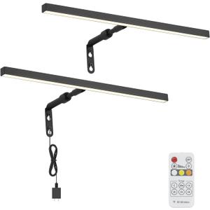 2 Pack Picture Lights for Paintings Plug in, 16" 4W Adjustable LED Picture Light Art Light with Timer, Remote Control Gallery Wall Light for Picture Display Frame Dartboard Art Work (Black)