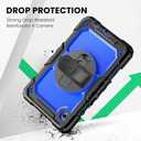 SEYMAC for Samsung Galaxy Tab A9 Case 8.7 Inch 2023 (SM-X110/X115/X117), Heavy Duty Shockproof Protective Case with Screen Protector, Rotating Stand, Hand/Shoulder Strap and Pen Holder, Blue