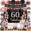 60th Birthday Decorations for Women,Rose Gold 60th Birthday Decorations,Happy 60th Birthday Banner, Balloons,Hanging Swirls,Cake Topper,Backdrop,Crown,Sash,Paper Fans,for 60 Years Old Birthday Decor