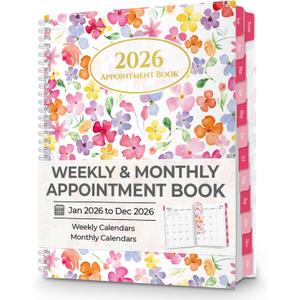 CRANBURY Daily Planner 2026, 8.5x11 Appointment Book, Jan to Dec 2026, 15-Min Hourly Scheduler, Large Daily Planner Book with Colorful Tabs (Blossoms)