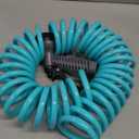 25 FT 3/8" Lightweight Coiled Garden Hose EVA Flexible with 7 Function Nozzles and Brass Connectors for Garden Watering Plants Greenhouses Patios Lake Blue