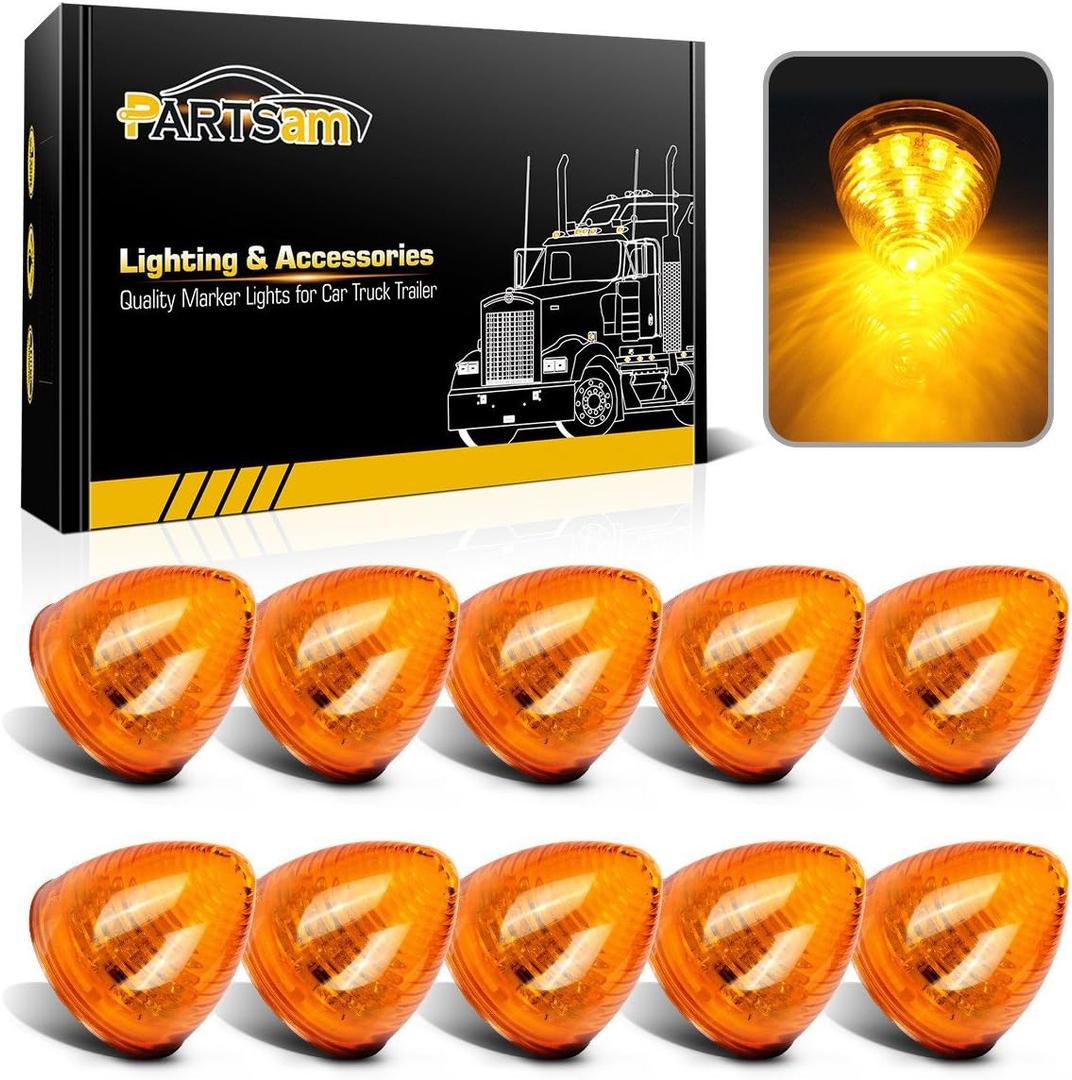 Partsam 10Pcs 2 inch Amber 9LED Side Marker Lights, 2" Beehive Light, Round Cone Clearance Lights for 12V Trailer Truck Replacement for Peterbilt Kenworth Freightliner