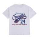 Women's Graphic Letter Tee Crew Neck Drop Shoulder Trendy Summer T Shirt (White, M)