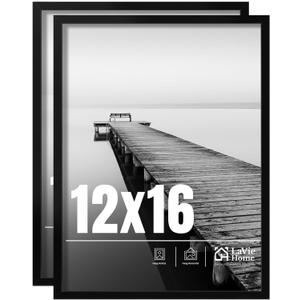 LaVie Home 12x16 Picture Frame 2 pack, Display Pictures 12 x 16 Poster Frame, 12x16 Black Photo Frame with HD Plexiglass, Display Frame for Vertical or Horizontal, Classic Collection