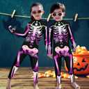 RAISEVERN Girls Skeleton Costume Kids Halloween Cosplay Jumpsuit Bodysuit 3D Graphic Costumes Size 5-14 Years (Black)